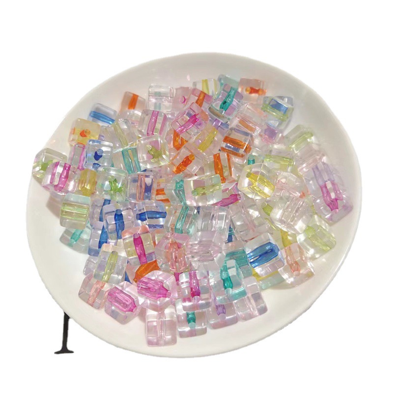 Acrylic square transparent pearl DIY jewelry accessories, bracelet, beaded material, inner color square beads, spacer beads, hair accessory accessories Item Picture