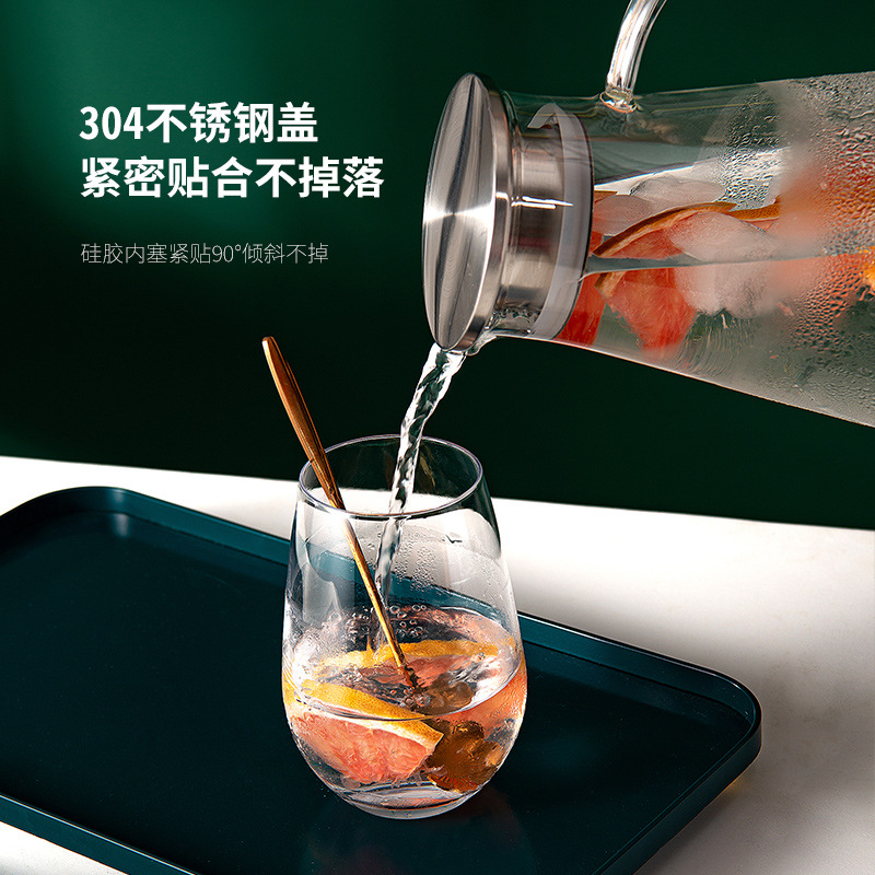 Wholesale of glass water kettles, heat-resistant high borosilicate household cold water kettles with LIDS, large-capacity teapots, and transparent water kettles Specification drawing