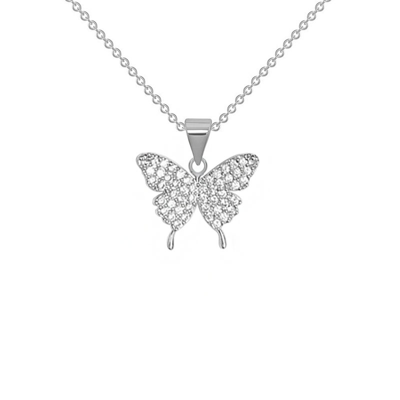 Elegant and simple butterfly titanium steel necklace, 2025 new women's light luxury niche collarbone chain, non-fading accessories set with diamonds Item Picture