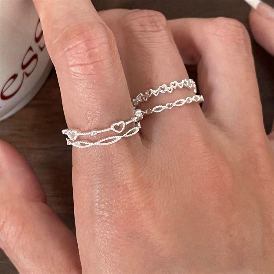 925 sterling silver simple heart-shaped line open ring for women, simple, niche and high-end style, versatile and layered index finger ring trend full figure