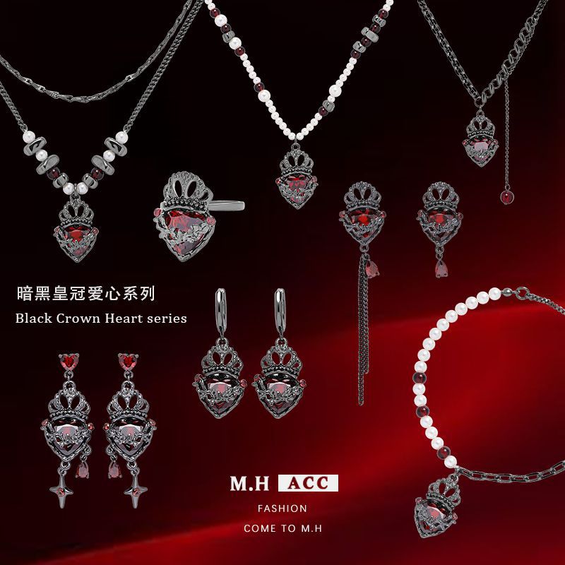 Original crown heart-shaped earrings 925, high-end feel, ins dark Gothic style, niche earrings, stylish and hot girl earrings trend full figure