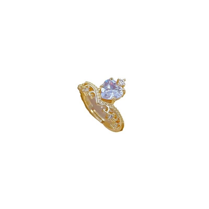 【 Real Gold 】 Crown heart Full Diamond ring with adjustable opening, simple Japanese-style ring couple rings Item Picture