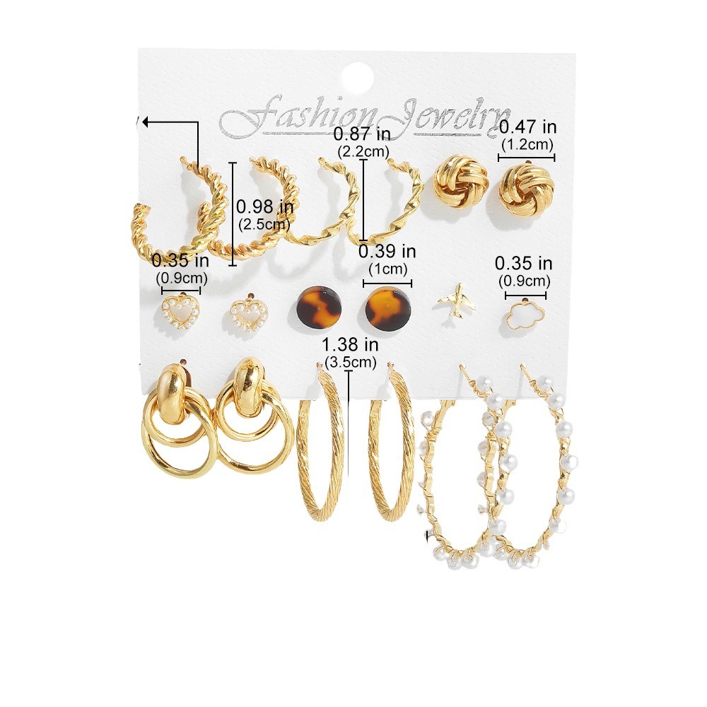 European and American cross-border creative, simple and elegant women's jewelry set, airplane white cloud stud earrings, pearl earrings 9-piece batch Item Picture