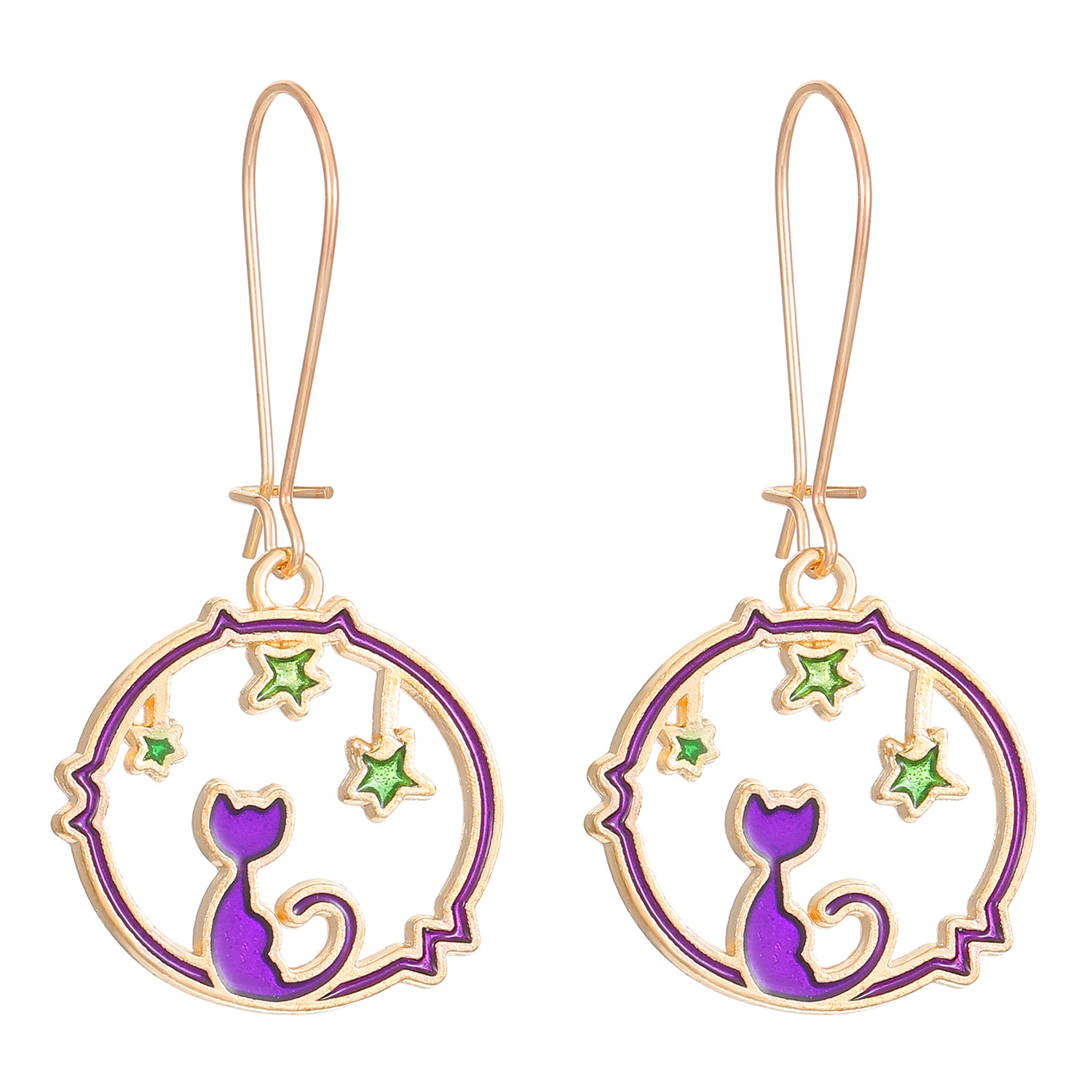 Cross-border cute oil-dripping Planet Cat Rabbit Starry Sky series earrings and necklace set for women, European and American ins jewelry set Item Picture