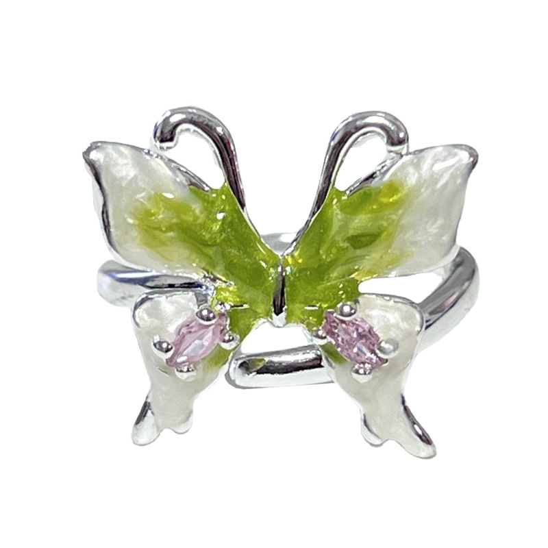 Forest-themed dynamic butterfly gradient green drip glaze ring for women's new style, fresh and light luxury ring, versatile summer accessory Item Picture