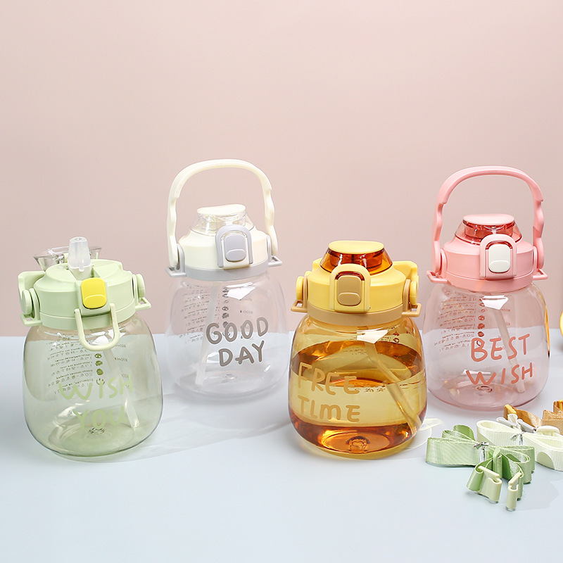 High-appeartion-level straw large-bellied water cups, large-capacity portable children's water bottles, student internet-famous large-bellied cups, plastic cups wholesale details Picture