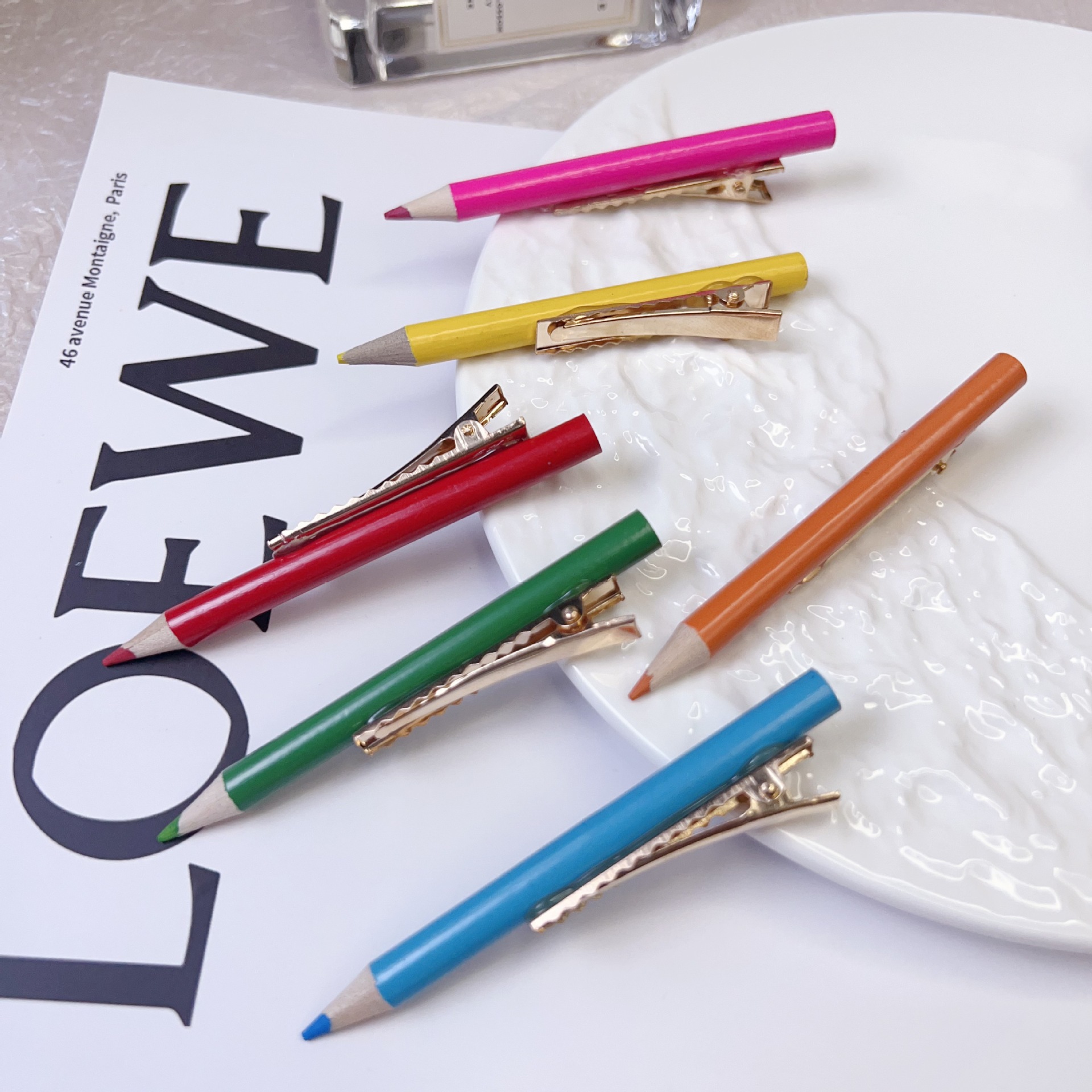 Creative and personalized pencil hairpins, cute girl, funny and interesting paintbrush, one-word clip, side hairpin, side clip clip Specification drawing