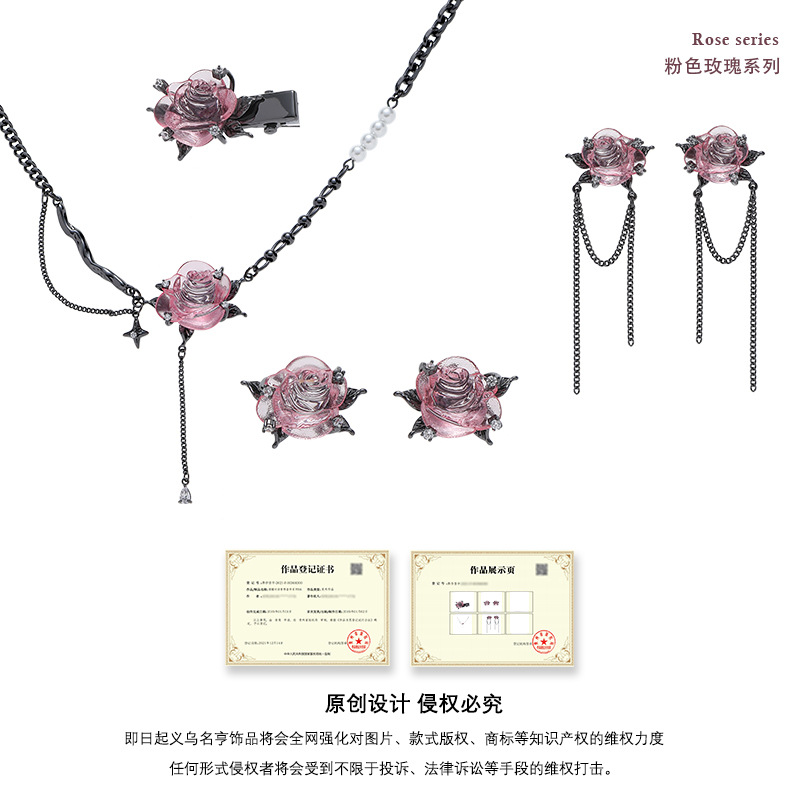 Pink rose hair clips for children wholesale, sweet, cool and high-end design hair clips, niche InS-style Korean fashion hair accessories Application Scenario