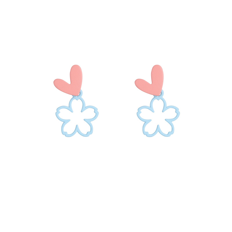 Contrasting color heart-shaped flower earrings for women, summer edition, 925 silver needle, niche design, simple and individual, ins stud earrings details Picture