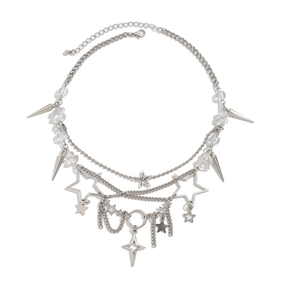 European and American cross-border jewelry: cold style five-pointed star alloy pendant Necklace with irregular tassels Necklace multiple layers Item Picture
