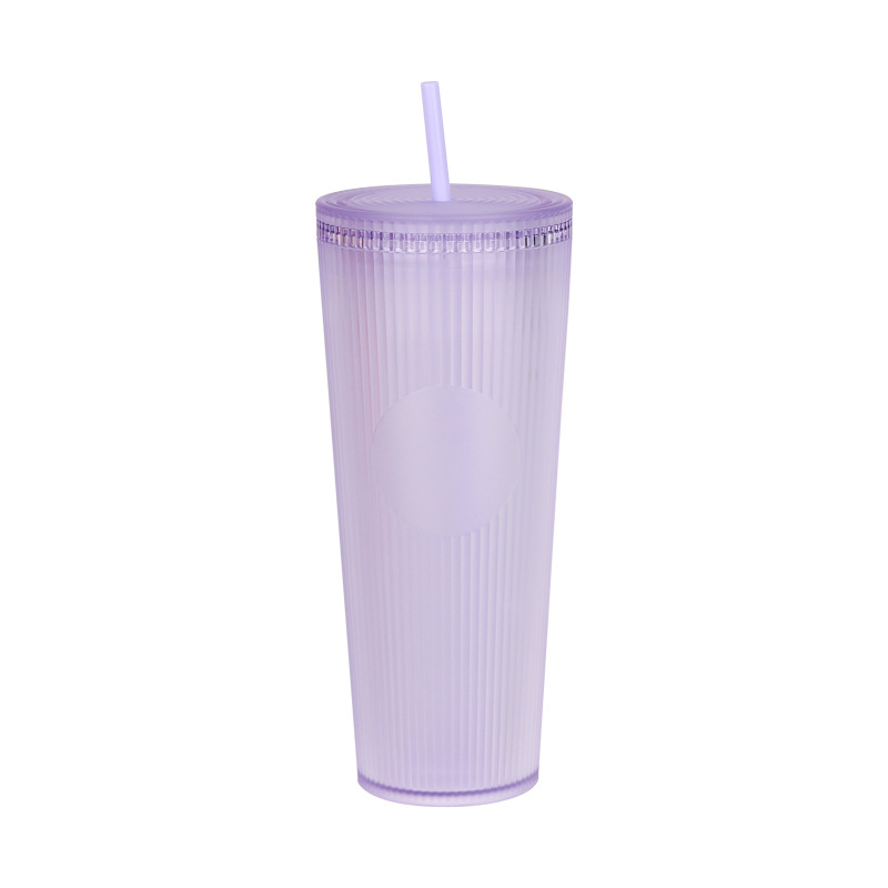 【 Processing and Customization 】 Wholesale of large-capacity double-layer insulated straw cups, vertical pattern straw cups, and white-collar commuting drinking cups Item Picture