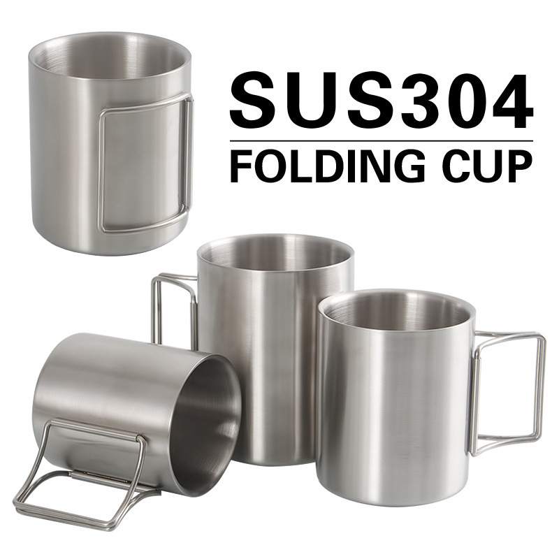 304 stainless steel folding water cup, portable outdoor camping and mountaineering cup, double-layer insulated mug, coffee cup full figure