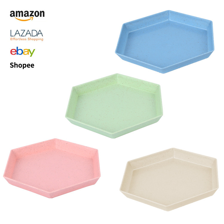Wholesale of cross-border wheat straw round plates, household hexagonal fruit plates, creative plastic bone-spitting plates and garbage plates full figure
