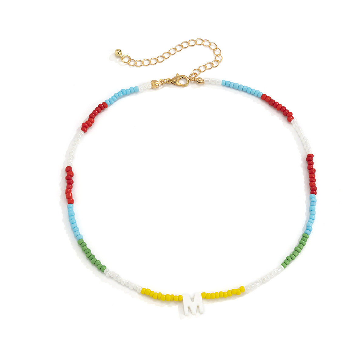 European and American cross-border fashionable and simple shell letter collarbone rice bead necklace, ethnic and rural style handcrafted beaded necklace accessory Item Picture