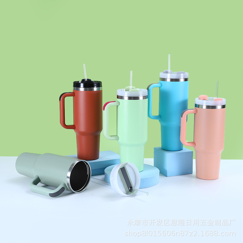 Cross-border second-generation 40oz handle cup, 304 stainless steel car cup, vacuum double-layer portable ice box, straw and insulated cup Specification drawing
