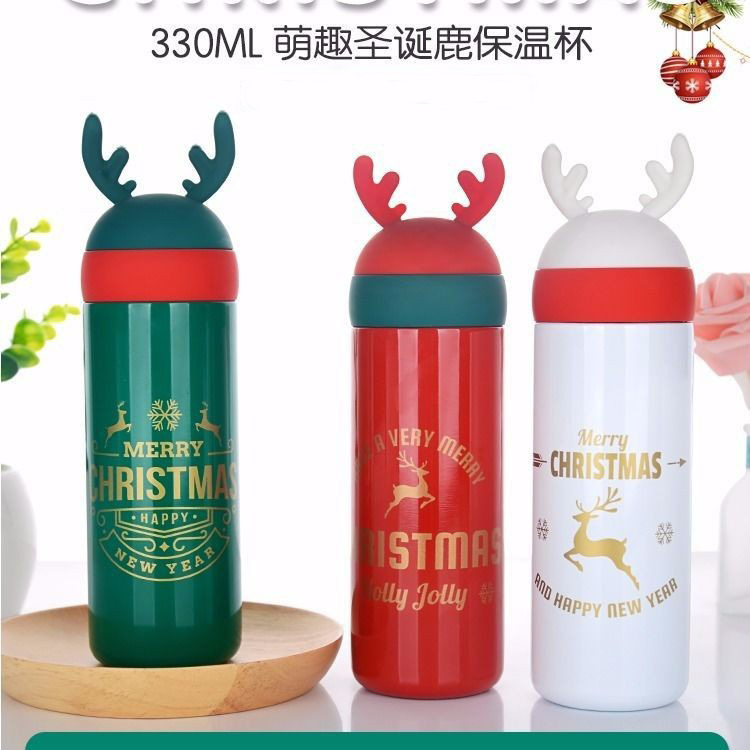 Christmas antler insulated cup, 304 stainless steel waterproof cup, children and students cartoon creative portable gift cup full figure