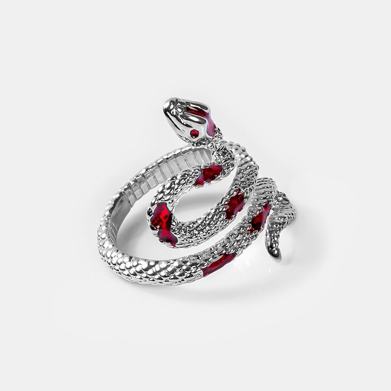 A niche design with a unique texture and snake-shaped opening ring for women on Instagram, featuring a cold style and a fashionable hip-hop ring with red drip glaze Application Scenario