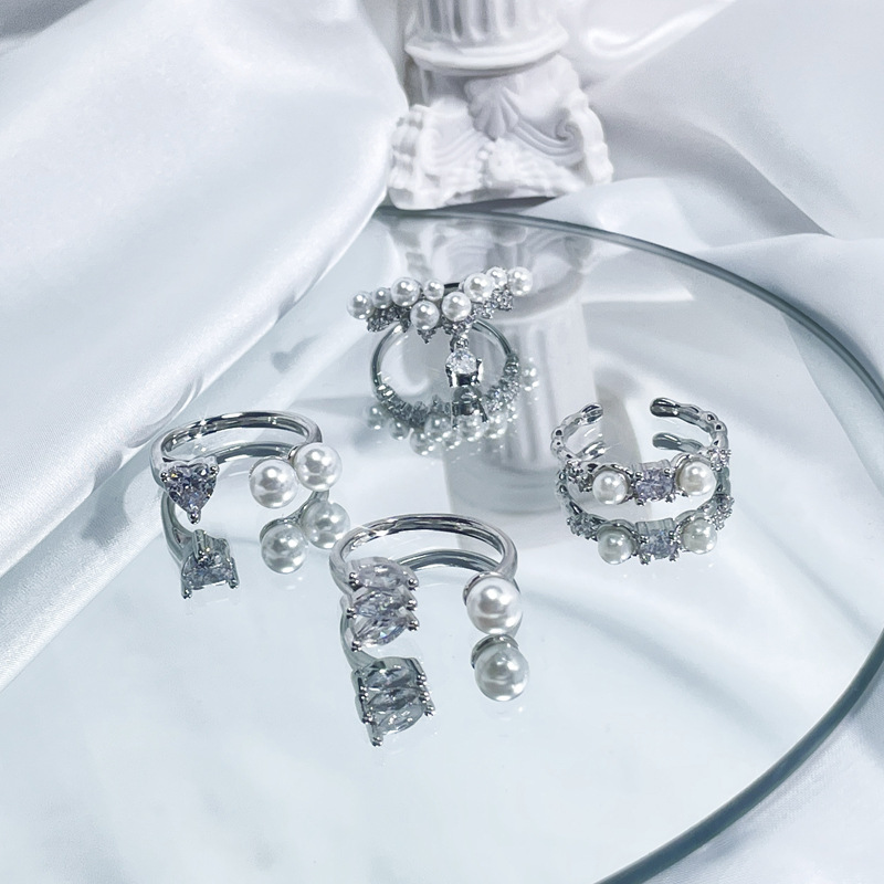 French light luxury pearl-inlaid open ring, a high-end, sweet and cool, exquisite autumn and winter accessory, fashionable and versatile ring details Picture