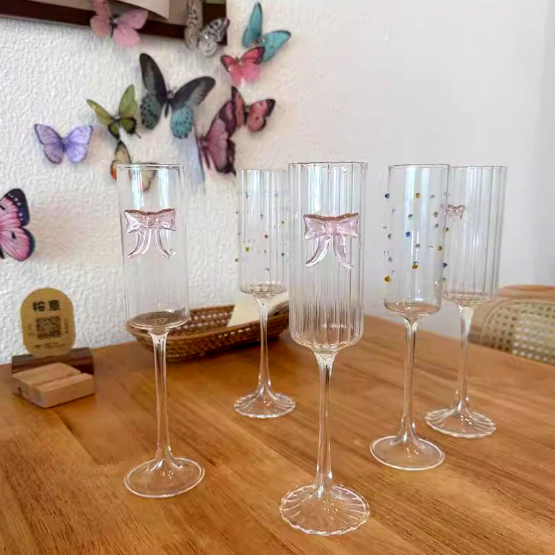 High borosilicate glass highball wine set, ins cups, high-end bow, champagne, wine and red wine glasses full figure