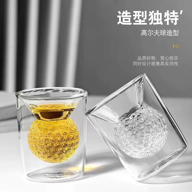 Golf ball double-layer insulated glass, transparent whisky spirits glass, high-end high borosilicate glass full figure