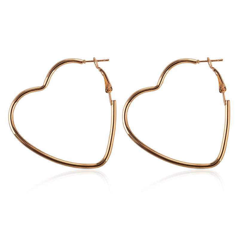 European and American ins simple large-circle heart-shaped earrings, fashionable and individual, exaggerated geometric hollowed-out heart-shaped earrings, elegant earrings Item Picture