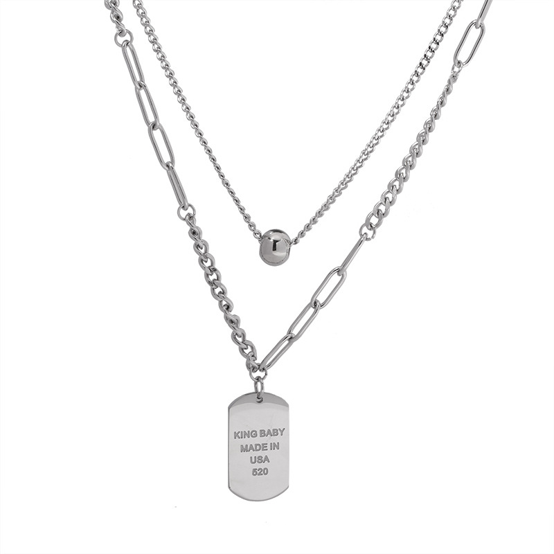 Double-layer stacked nameplate titanium steel sweater necklace for women's autumn and winter 2023 new trendy and popular hoodie chain long accessory Item Picture