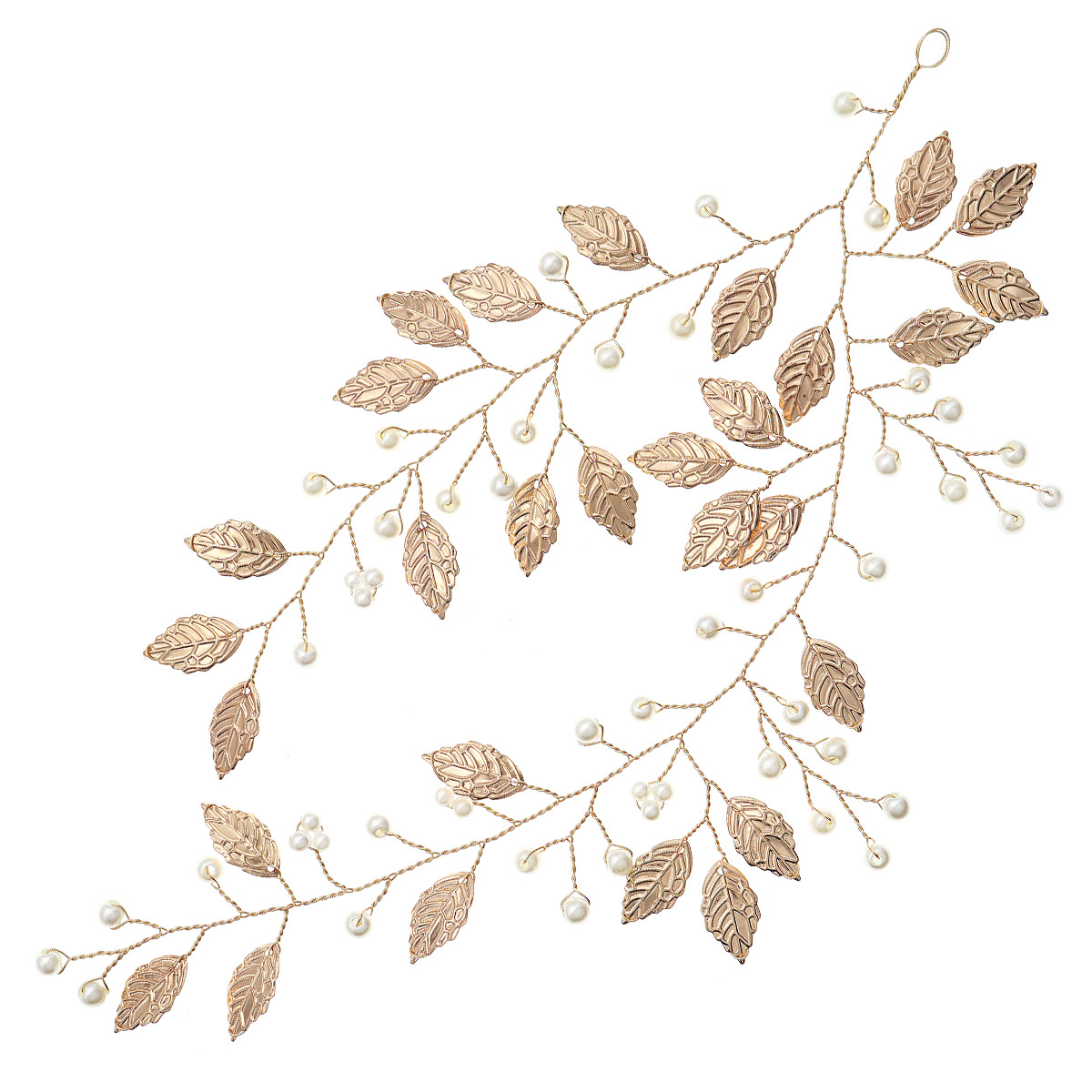 Versatile handcrafted bridal hair accessories, forest-themed golden leaf and flower headband, Xiuhe ancient-style braided hair accessories, pearl headband Item Picture
