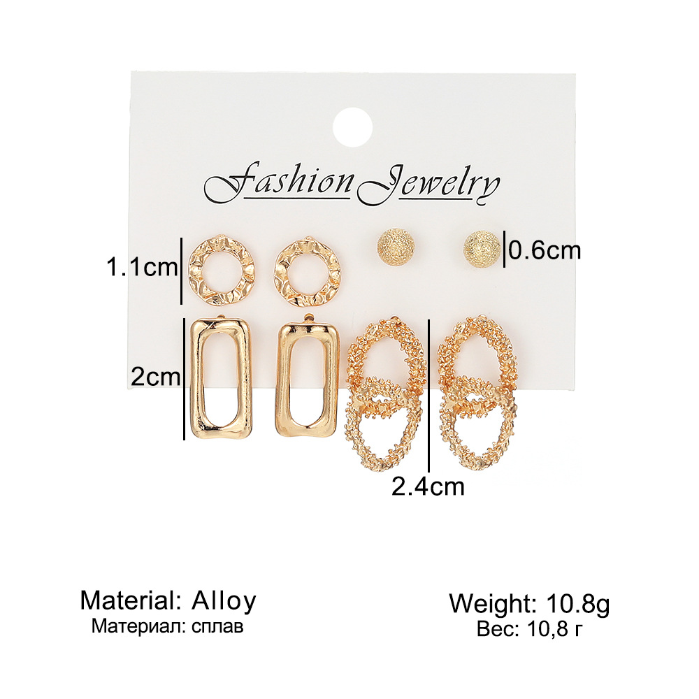 European and American cross-border geometric shape metal women's earring set, 4-piece set, round stud earrings, high-end earrings wholesale details Picture