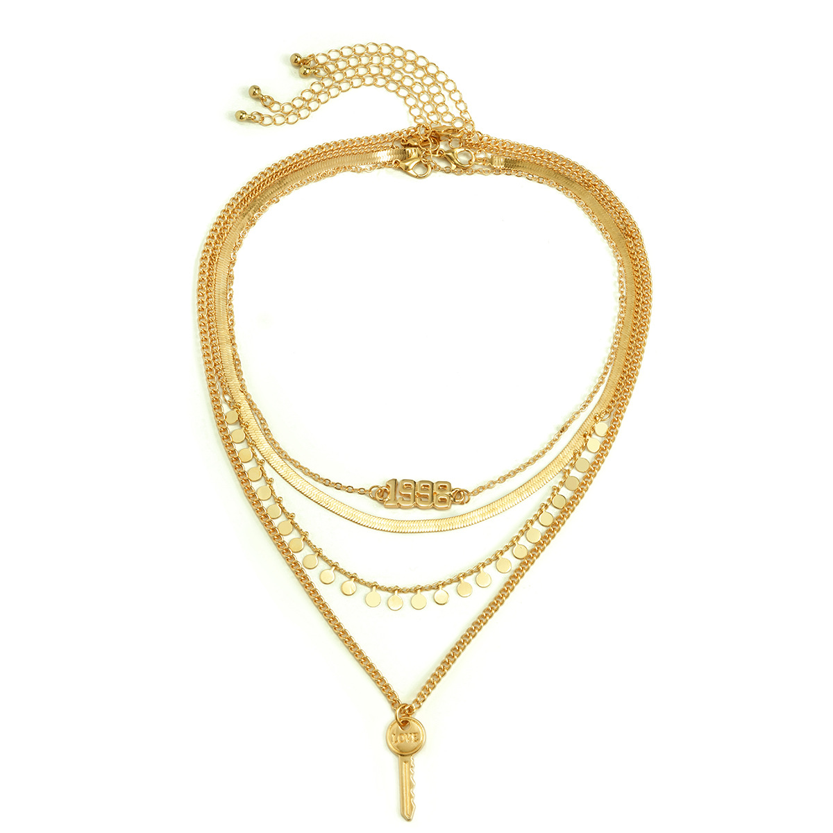 Retro letter key sequin tassel necklace for women, punk geometric snake bone chain necklace, cross-border accessories from Europe and America Specification drawing