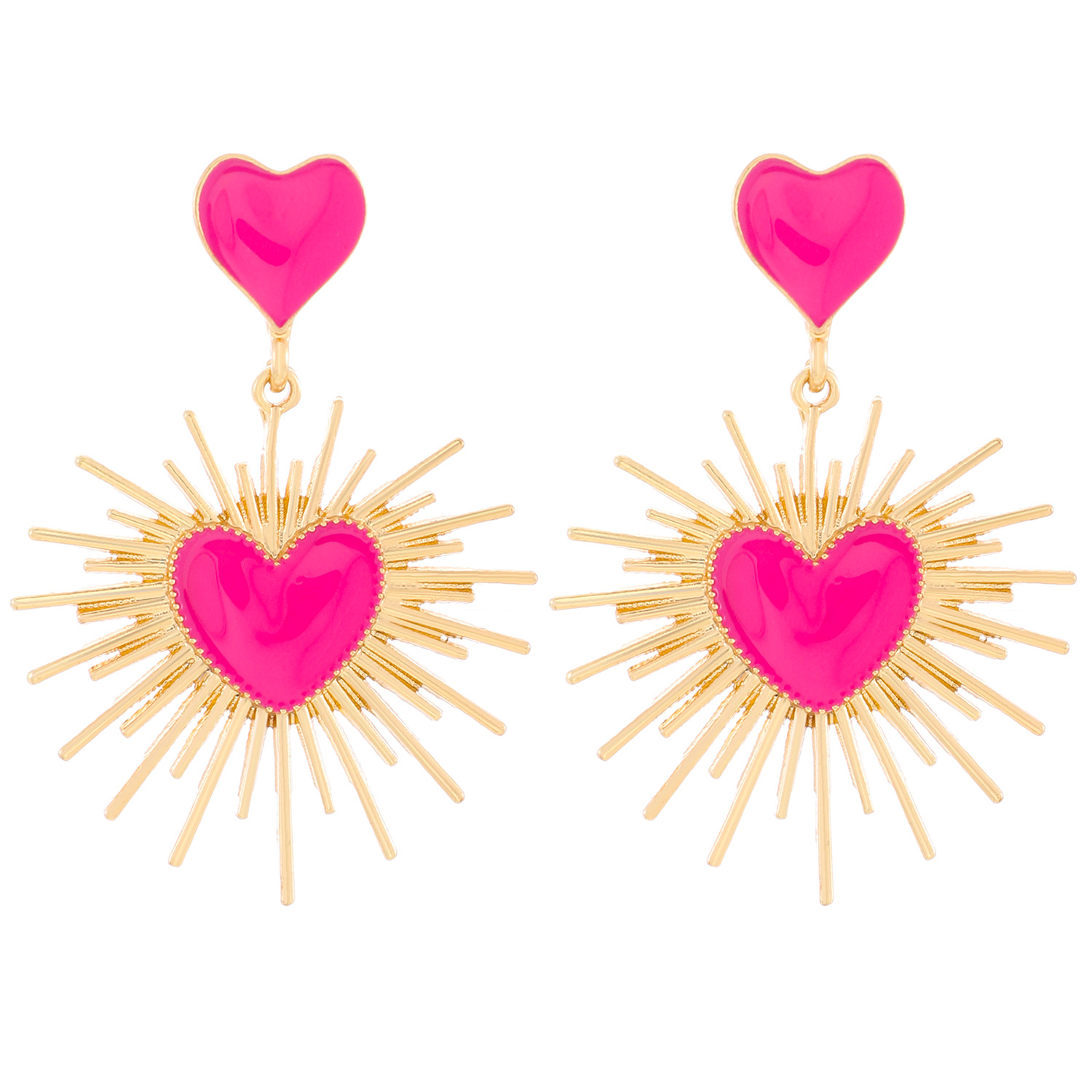 European and American cross-border geometric thorny heart-shaped earrings, women's ins style, simple and fashionable, heart-shaped oil-dropping stud earrings and earrings Item Picture