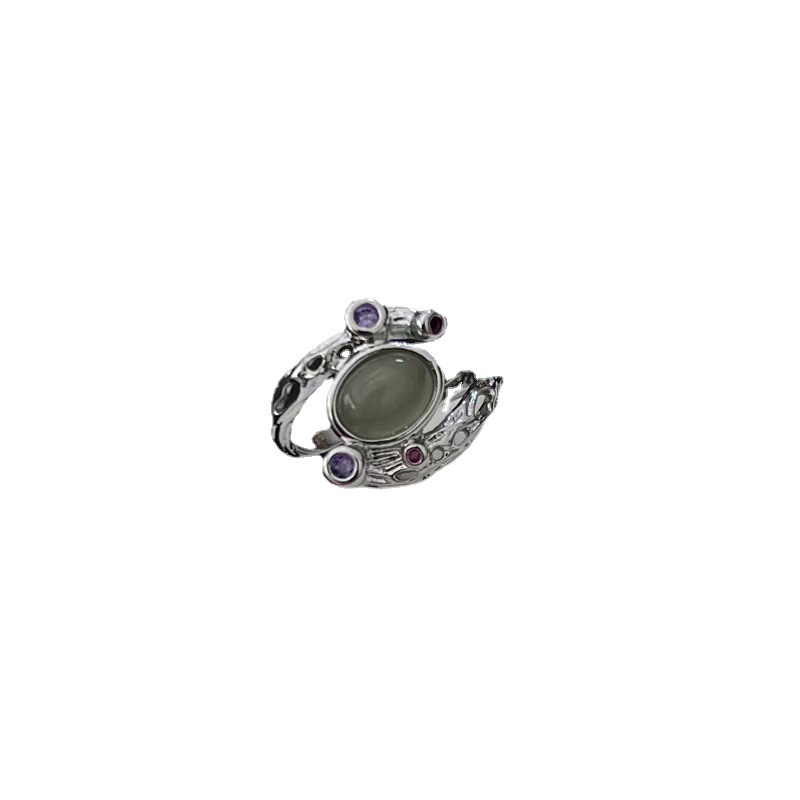 New Chinese-style adjustable opening ring, irregular ins cold style, light luxury, niche design, green stone opening ring Item Picture