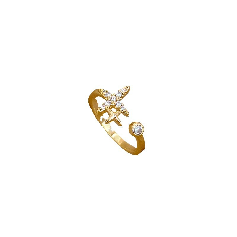 【 Real Gold 】 Starry Zircon Full diamond ring with adjustable opening, simple Japanese-style bracelet, couple rings Item Picture