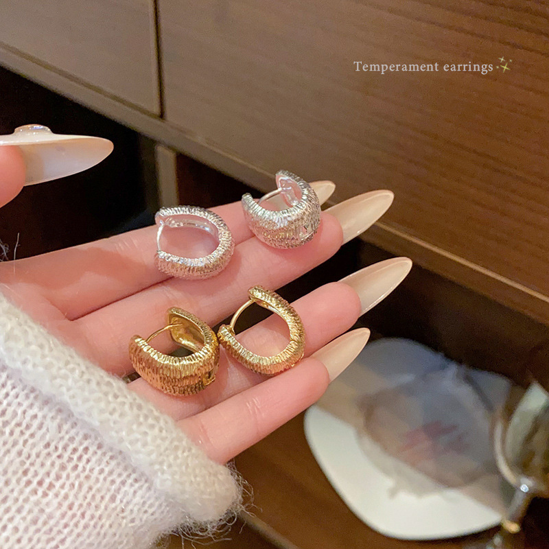 2024 New best-selling textured ring ear buckles for women, with a light luxury and high-end feel, simple and versatile, elegant and personalized earrings and earrings full figure