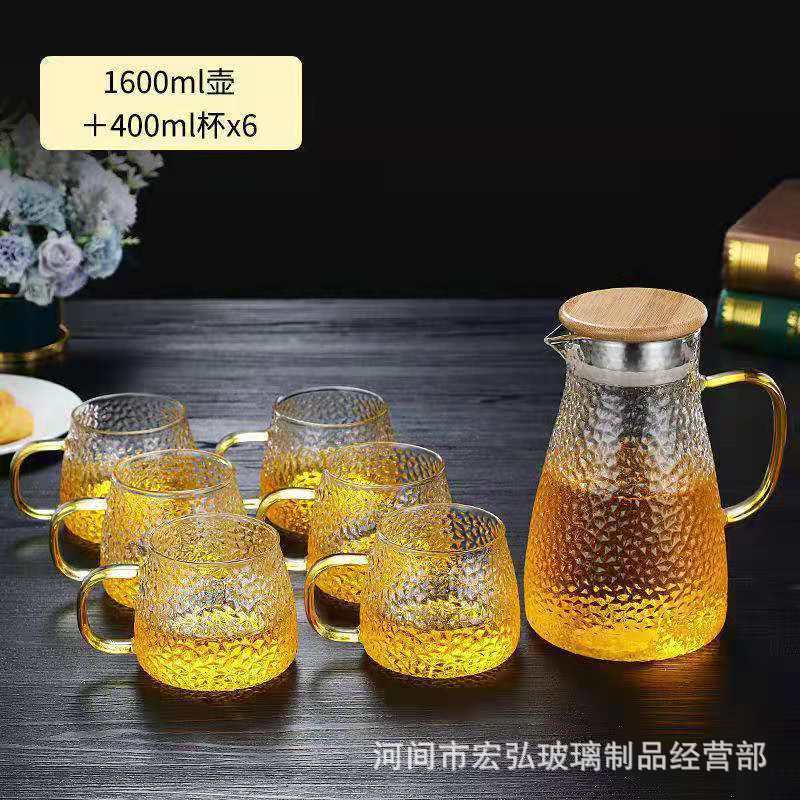 Household cold water kettle and cup set, large glass capacity cold water kettle, office and living room water cup set, boiling teapot Specification drawing