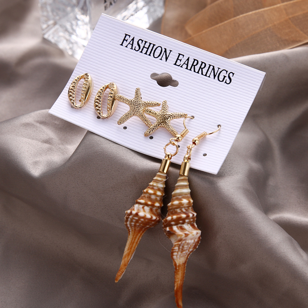 Aliexpress new European and American style conch series earrings, women's starfish shell beach beach-style earrings 6-pair set Specification drawing