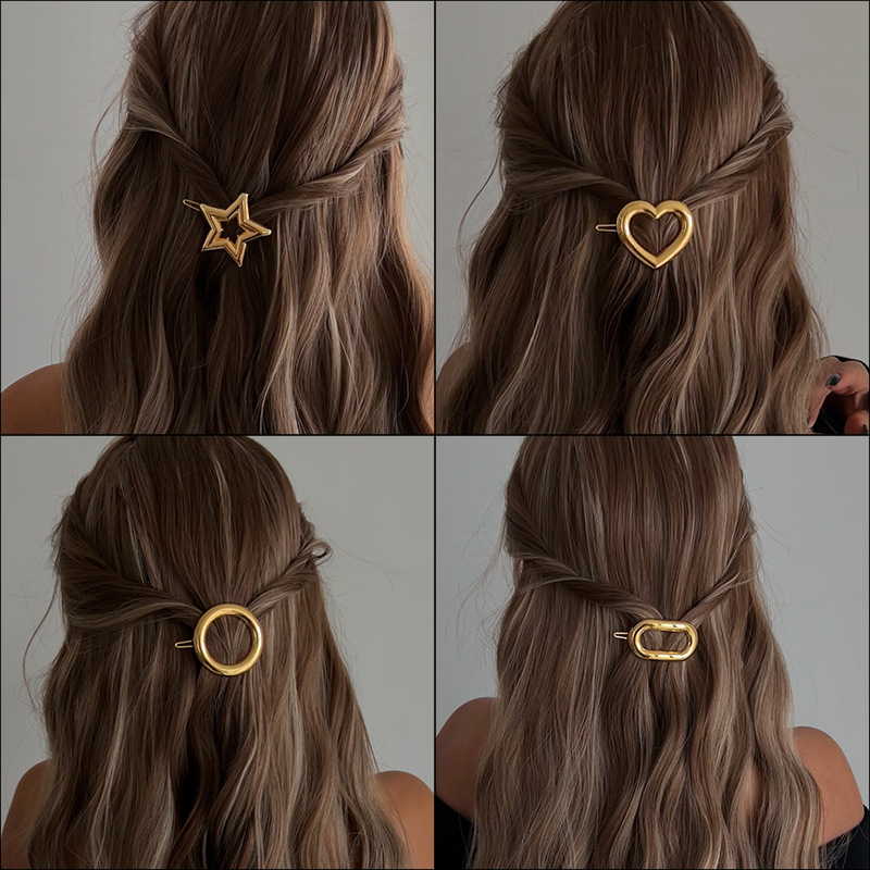 New cross-border European and American luxurious metal geometric irregular round hair clips for women's casual and versatile use full figure