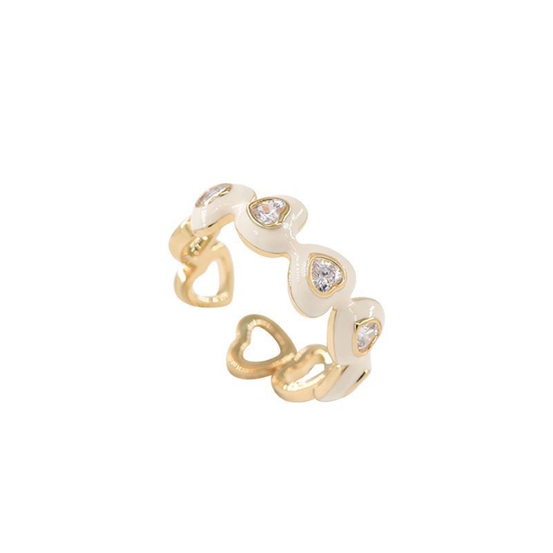 Heart-shaped glazed zircon ring for women, adjustable opening, light luxury, niche, high-end, simple and trendy style, versatile ring Item Picture