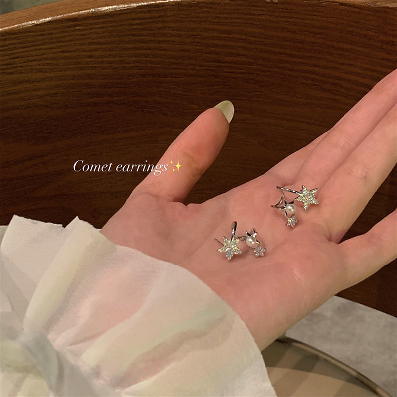 The 2025 new Star Zircon pearl stud earrings for women's ins are a niche design with a light luxury and delicate charm Specification drawing