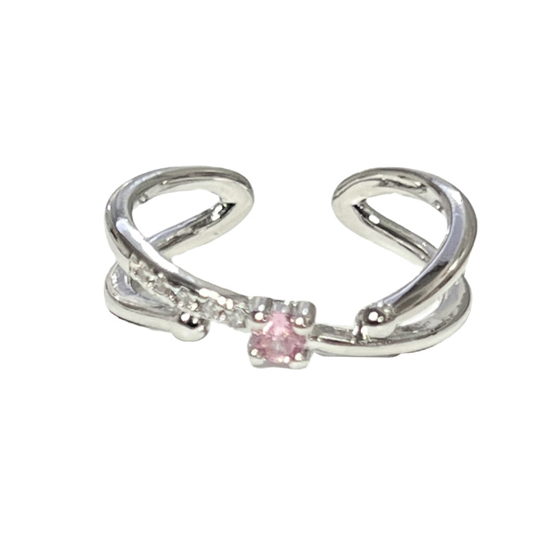 Minimalist pink diamond cross opening ring, a unique design with a heart for women, exudes a sense of sophistication, sweetness, coolness and fashion, making it a trendy index finger ring Item Picture