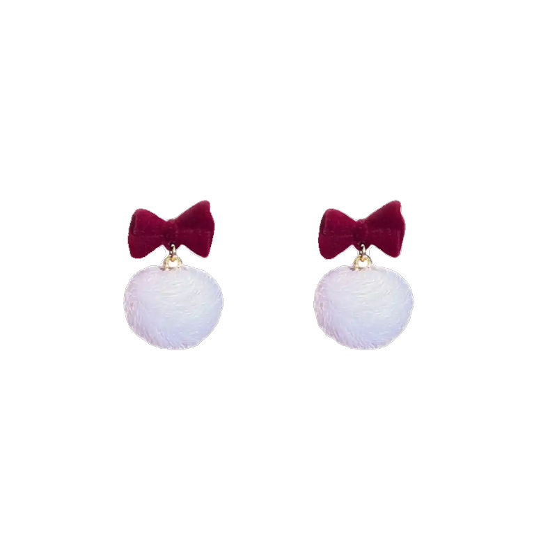 Autumn and winter New Year Red velvet bow plush earrings for women 2024 New Style bestsellers, unique pom-pom earrings Item Picture