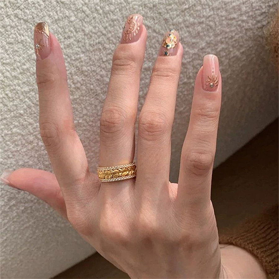 vintage zircon woven wheat ear carved brushed ring, a women's niche, light luxury and high-end open ring details Picture