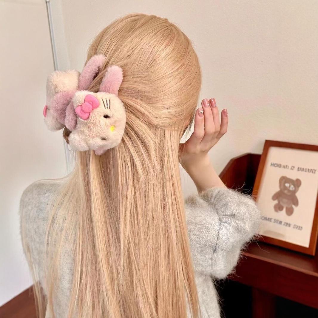 New sweet and cute double-sided kt bow plush grab clip, cartoon and adorable shark clip, high appearance level hair clip Specification drawing