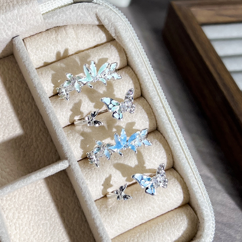 The "Flying Flower and Butterfly Dance" high-end ring, exquisite flower gradient enamel, fresh and elegant, light luxury and sweet index finger ring trend Specification drawing