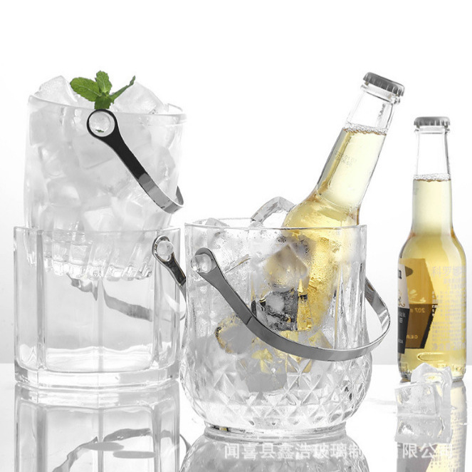 Wholesale diamond ice buckets, glass transparent ice cube buckets, plastic champagne buckets, portable small ice buckets, KTV and bar supplies Specification drawing