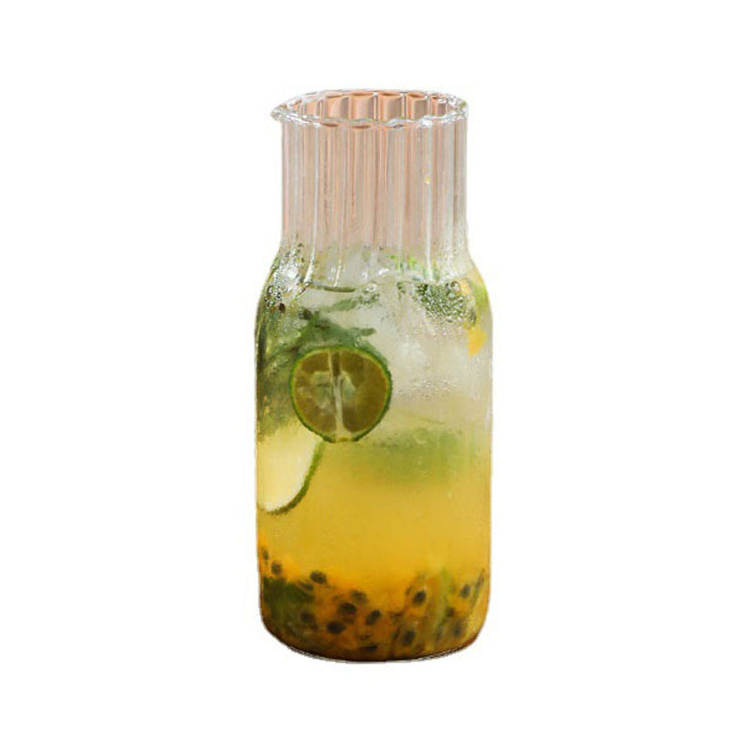High borosilicate glass water kettles in stock, vertical patterned glass, one kettle, one cup, juice kettle, home cold and hot dual-purpose water kettle Item Picture