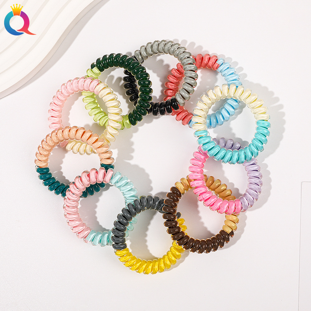 Qiyue Cross-border Amazon jelly-colored telephone line hair tie, color-matching hair tie, high-elasticity sweet hair tie wholesale Specification drawing
