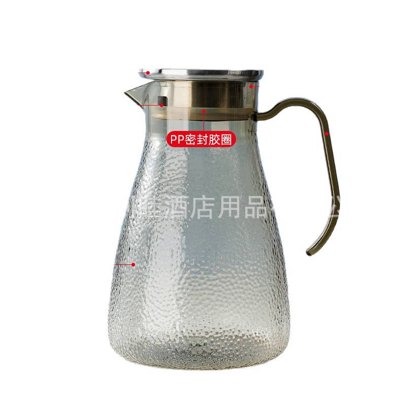 Cold water kettle, household plastic, restaurant and bar, hammer-patterned beverage and juice kettle, PC acrylic high-temperature resistant tie kettle Item Picture