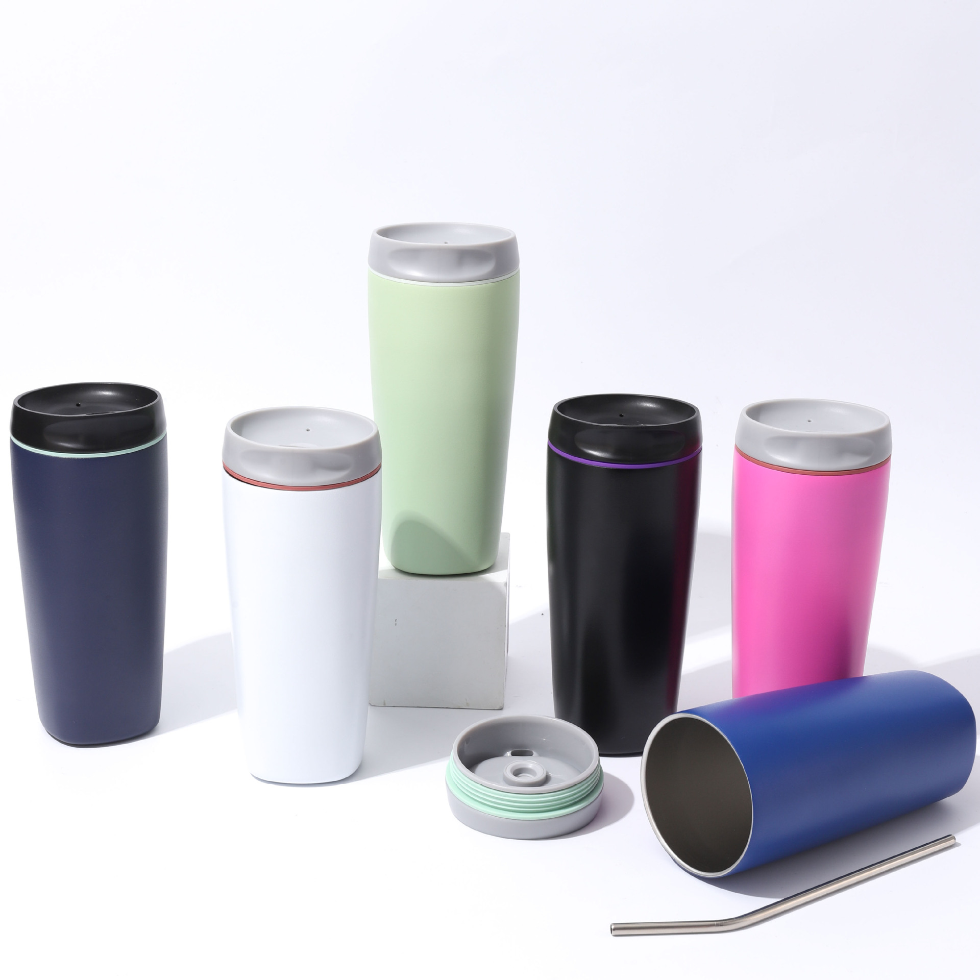 Cross-border 304 stainless steel insulated cups, outdoor portable car straw cups, fashionable and simple coffee cups in stock for wholesale details Picture