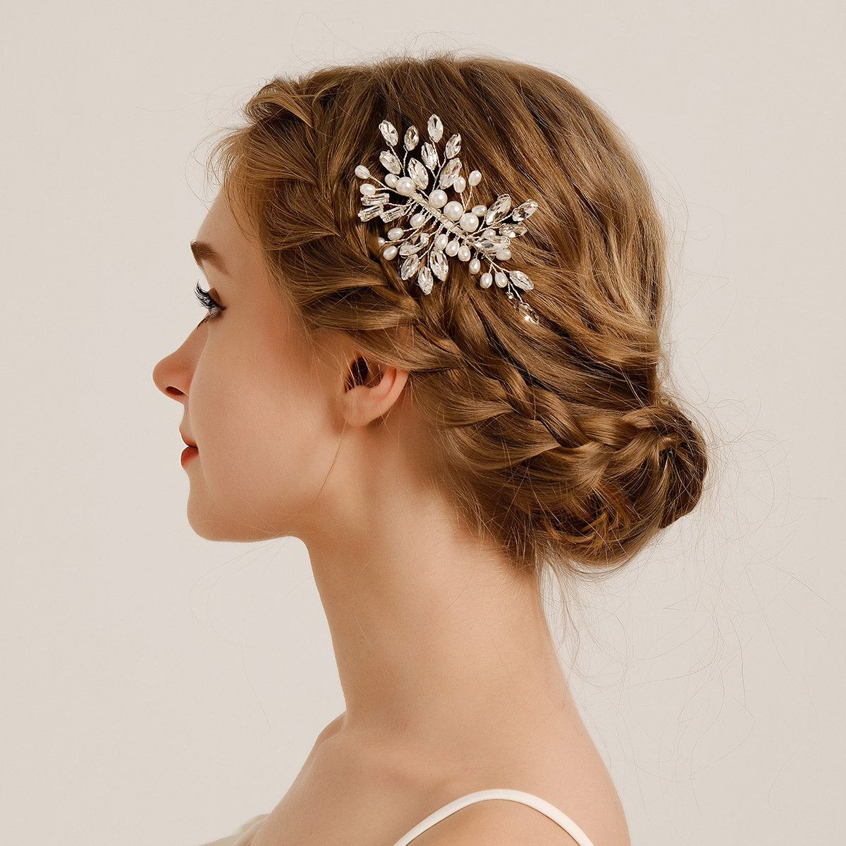 European and American bridal hairpin, ball party handcrafted hair accessory, versatile ancient-style updo accessory, water diamond and pearl hair comb, hairpin full figure