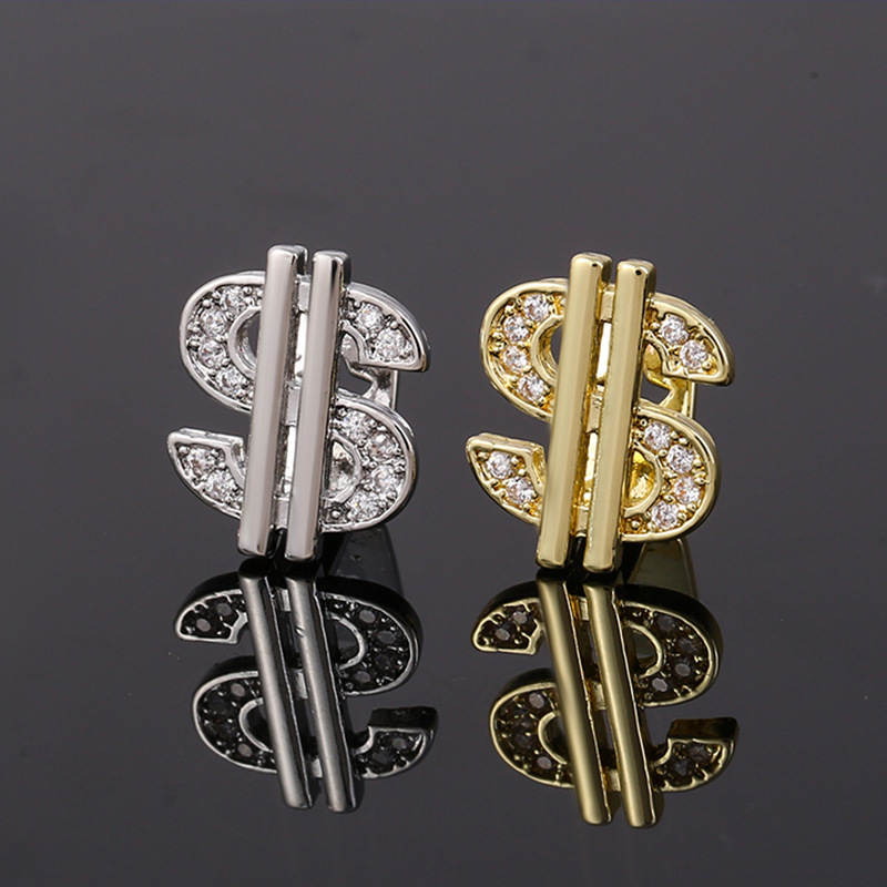 Cross-border HIPHOP gold braces, single US dollar, US dollar teeth electroplating hip-hop accessory braces manufacturer wholesale full figure